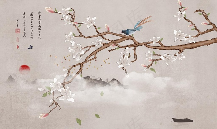 新中式花鸟图片(9071X5669(DPI:72))psd模版下载
