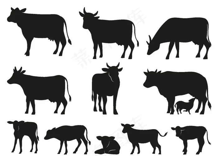 牛剪影图片eps,ai矢量模版下载