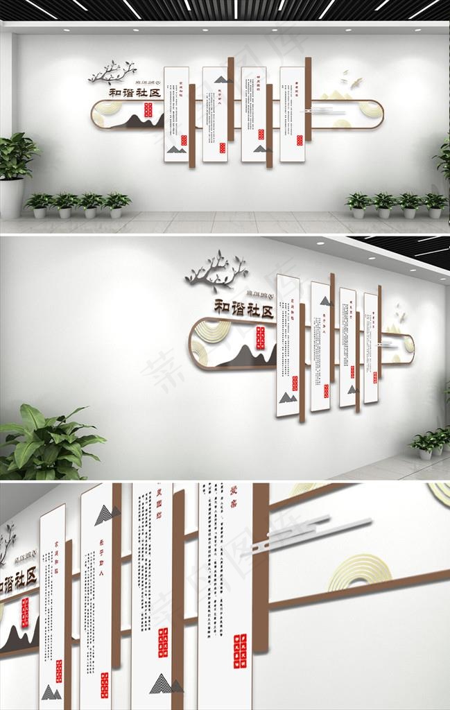 和谐社区文化墙图片ai矢量模版下载