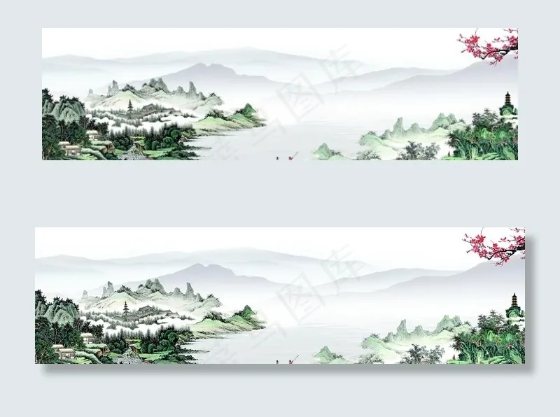 山水水墨画图片(10984X3402(DPI:72))psd模版下载