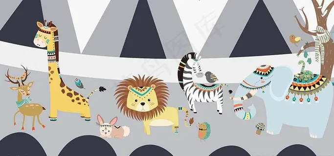 卡通动物背景墙图片