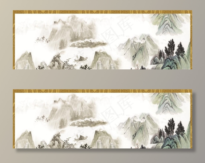 水墨山水风景图片(3800X1000)cdr矢量模版下载