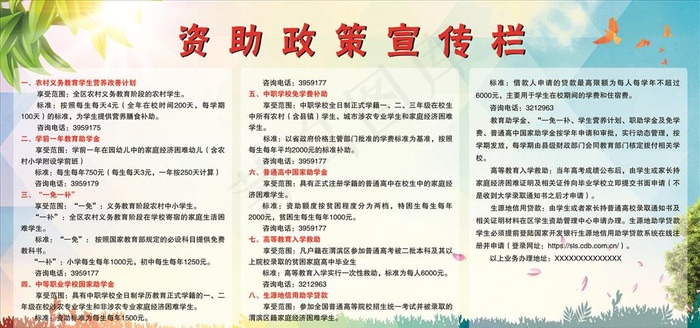 资助政策宣传栏图片(2400X1200)cdr矢量模版下载