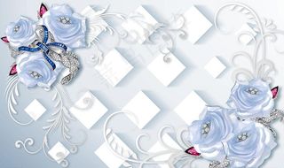 3d方块蓝色珠宝花卉图片