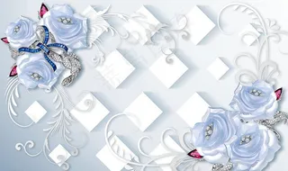 3d方块蓝色珠宝花卉图片