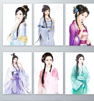 手绘古风女性PNG免抠素材图片