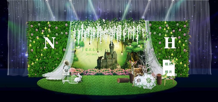 森系绿色花草婚礼迎宾区效果图图片