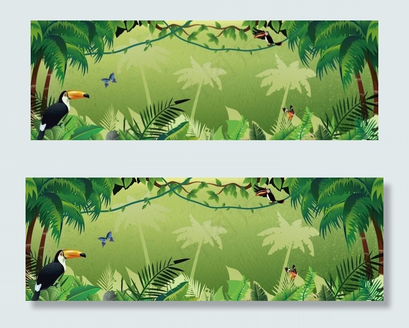 卡通动物森林背景手绘矢量图图片