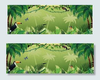 卡通动物森林背景手绘矢量图图片