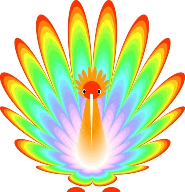 立体孔雀渐变红黄蓝绿青橙紫矢量图片