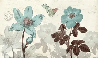 手绘复古花朵蝴蝶影视背景墙图片