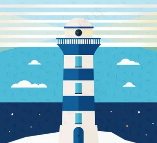 蓝白相间灯塔图片