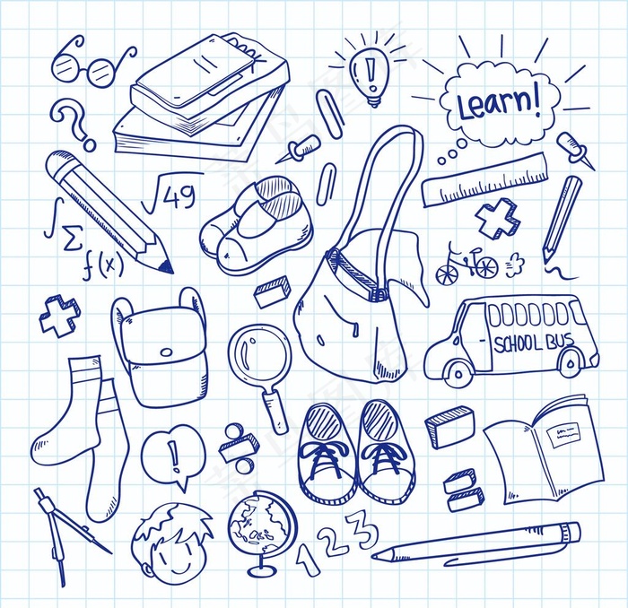 学习用品可爱涂鸦图片eps,ai矢量模版下载