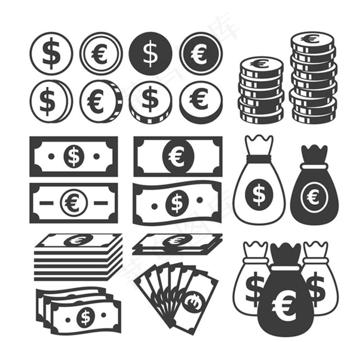 钱币和纸币片图片