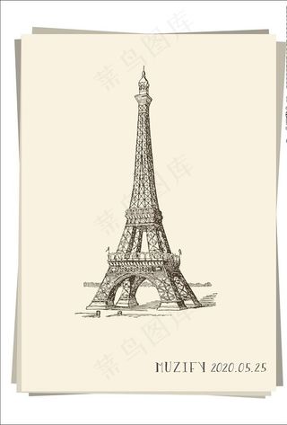 埃菲尔铁塔素描画图片