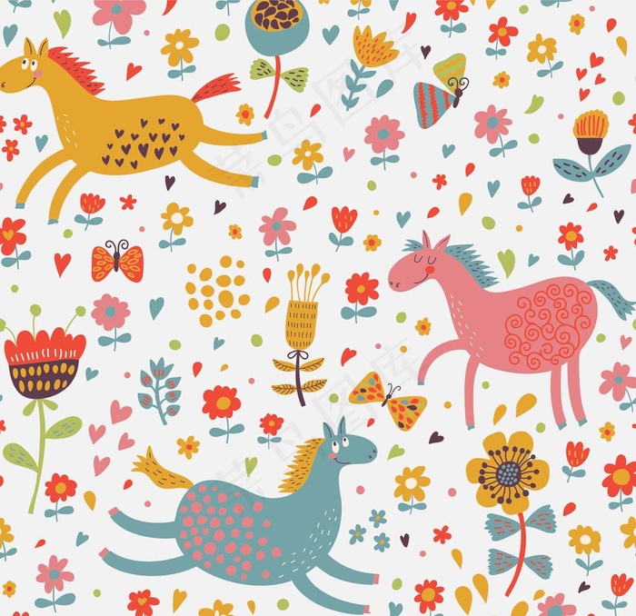 卡通小马花纹背景图片