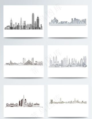 创意手绘线稿城市建筑图片