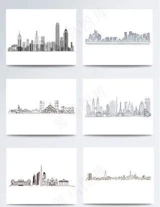 创意手绘线稿城市建筑图片