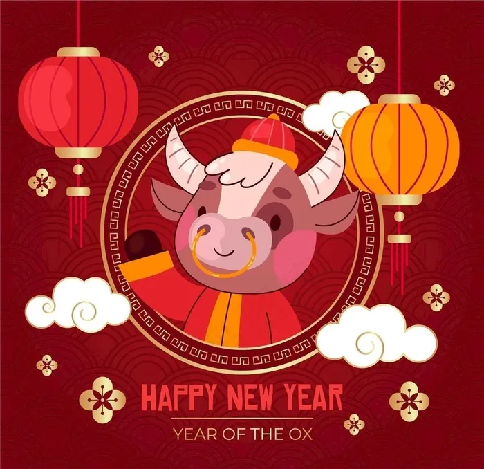 牛 新年展板背景图片ai矢量模版下载