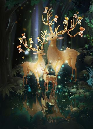 梦幻麋鹿装饰画图片