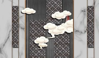 线条大理石新中式客厅电视背景墙图片