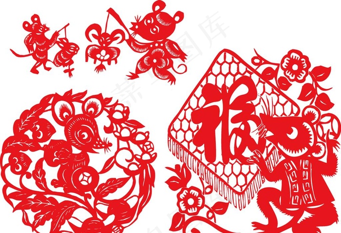 2020鼠年剪纸图片ai矢量模版下载