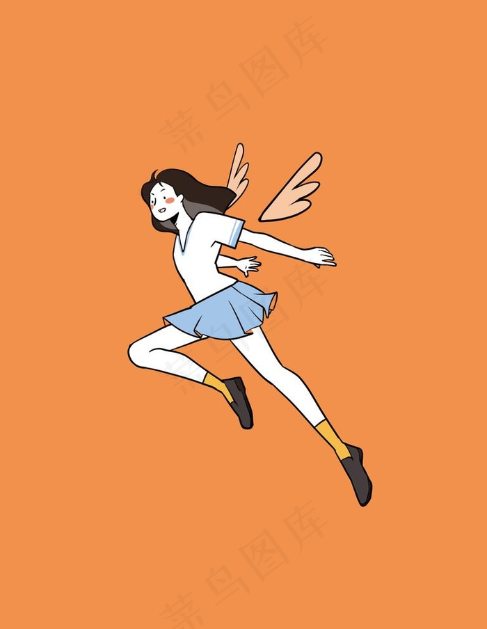 手绘飞跃少女图片psd模版下载