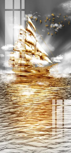 轻奢轮船装饰画图片