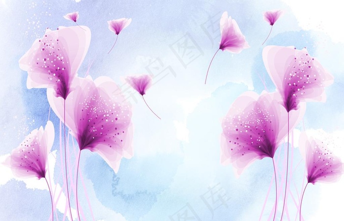 北欧小清新手绘水彩花朵背景墙图片