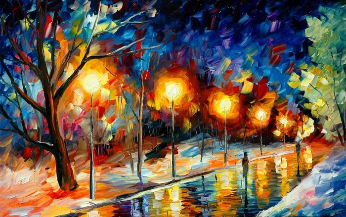 彩色油画夜晚景色图片