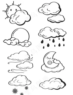 卡通线描云朵图案装饰图片 卡通线描云朵图案装饰图片