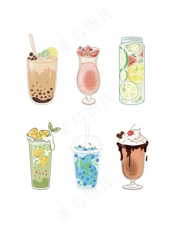 夏天饮料奶茶水果茶图片ai矢量模版下载