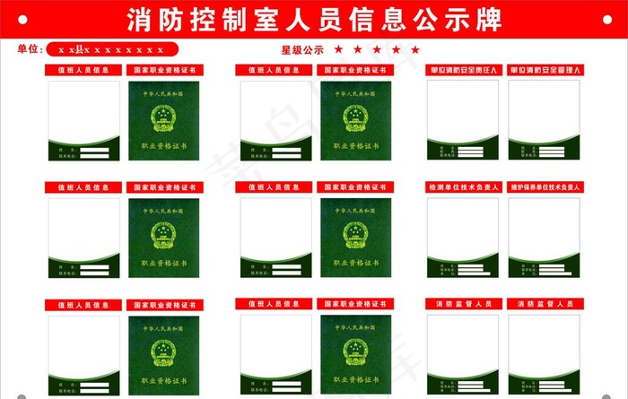 消防控制室人员信息公示牌图片cdr矢量模版下载