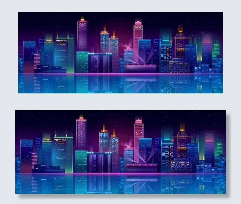 矢量城市建筑夜景图图片eps,ai矢量模版下载
