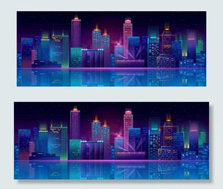 矢量城市建筑夜景图图片