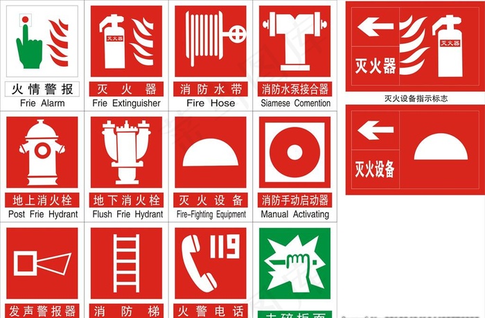 消防标识牌图片cdr矢量模版下载