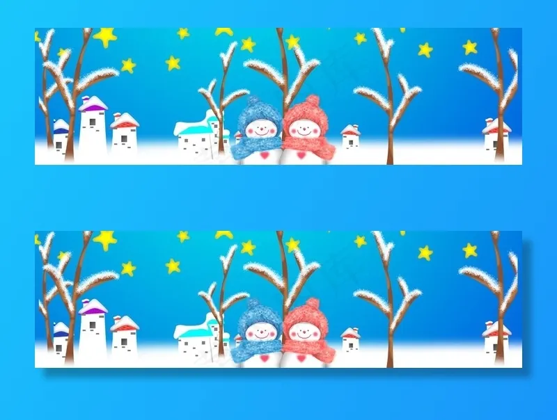 情侣雪人图片psd模版下载