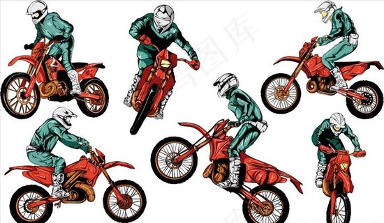 越野摩托车运动矢量素材图片
