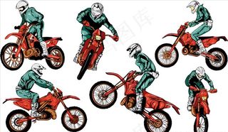 越野摩托车运动矢量素材图片