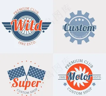 四件复古赛车徽章图片