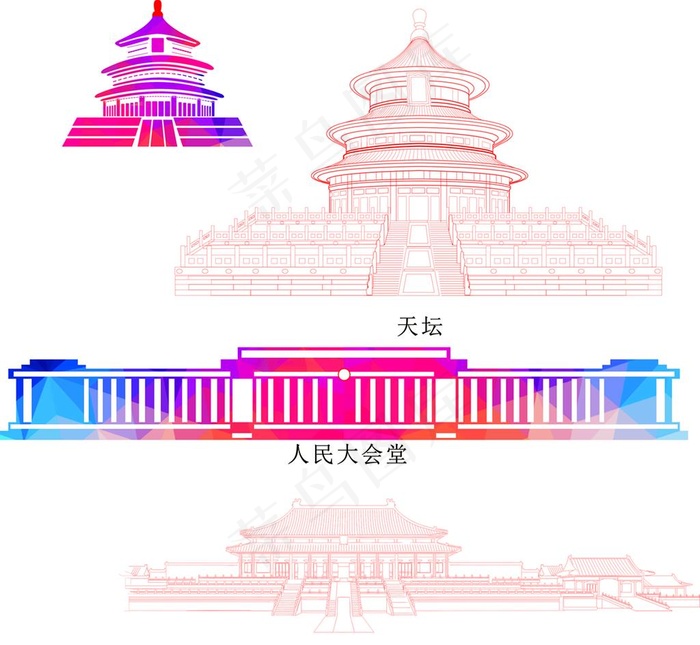 建筑矢量线图图片cdr矢量模版下载
