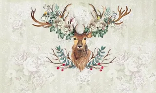 手绘麋鹿背景墙图片