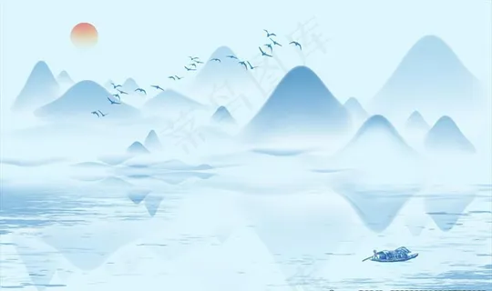 蓝色山水风景背景图片