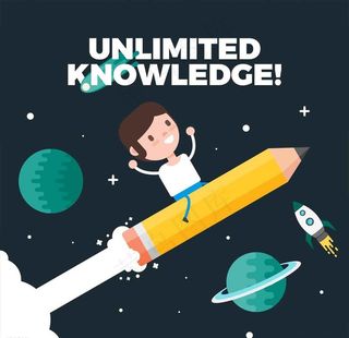 矢量卡通铅笔火箭行星图片