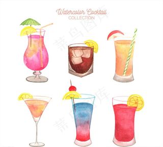 水彩绘鸡尾酒矢量素材图片