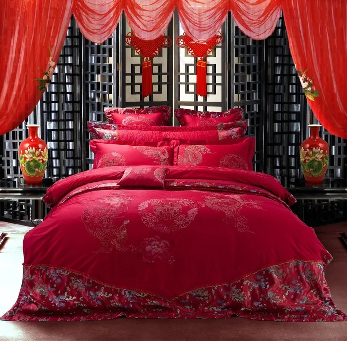 中式龙凤婚庆床品件套图片