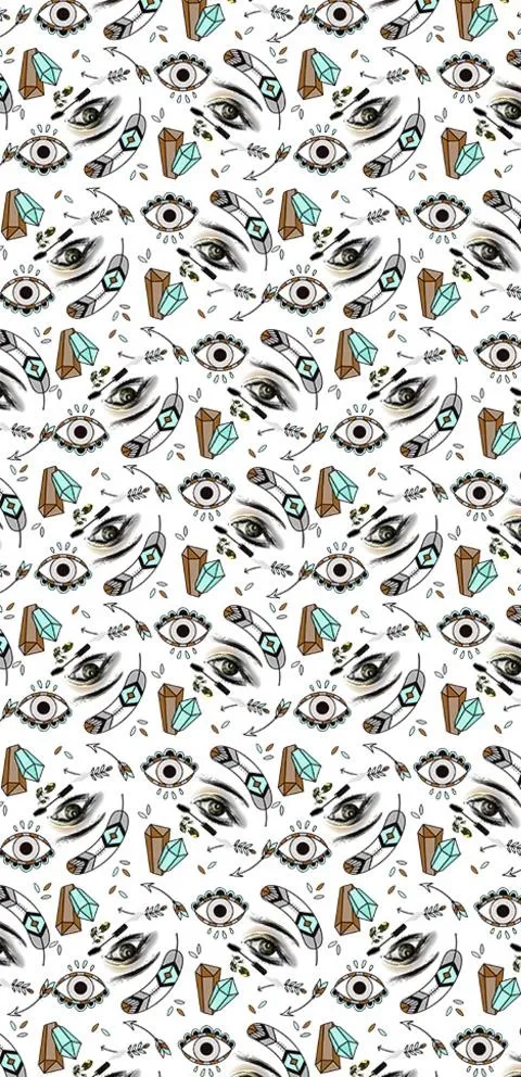 数码印花淡灰白蓝黄眼睛铅笔叶子图片psd模版下载