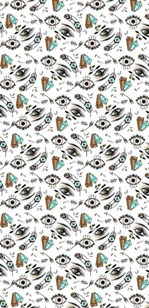 数码印花淡灰白蓝黄眼睛铅笔叶子图片