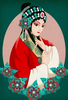 中国风戏曲人物京剧花旦手绘插图图片