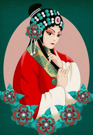 中国风戏曲人物京剧花旦手绘插图图片